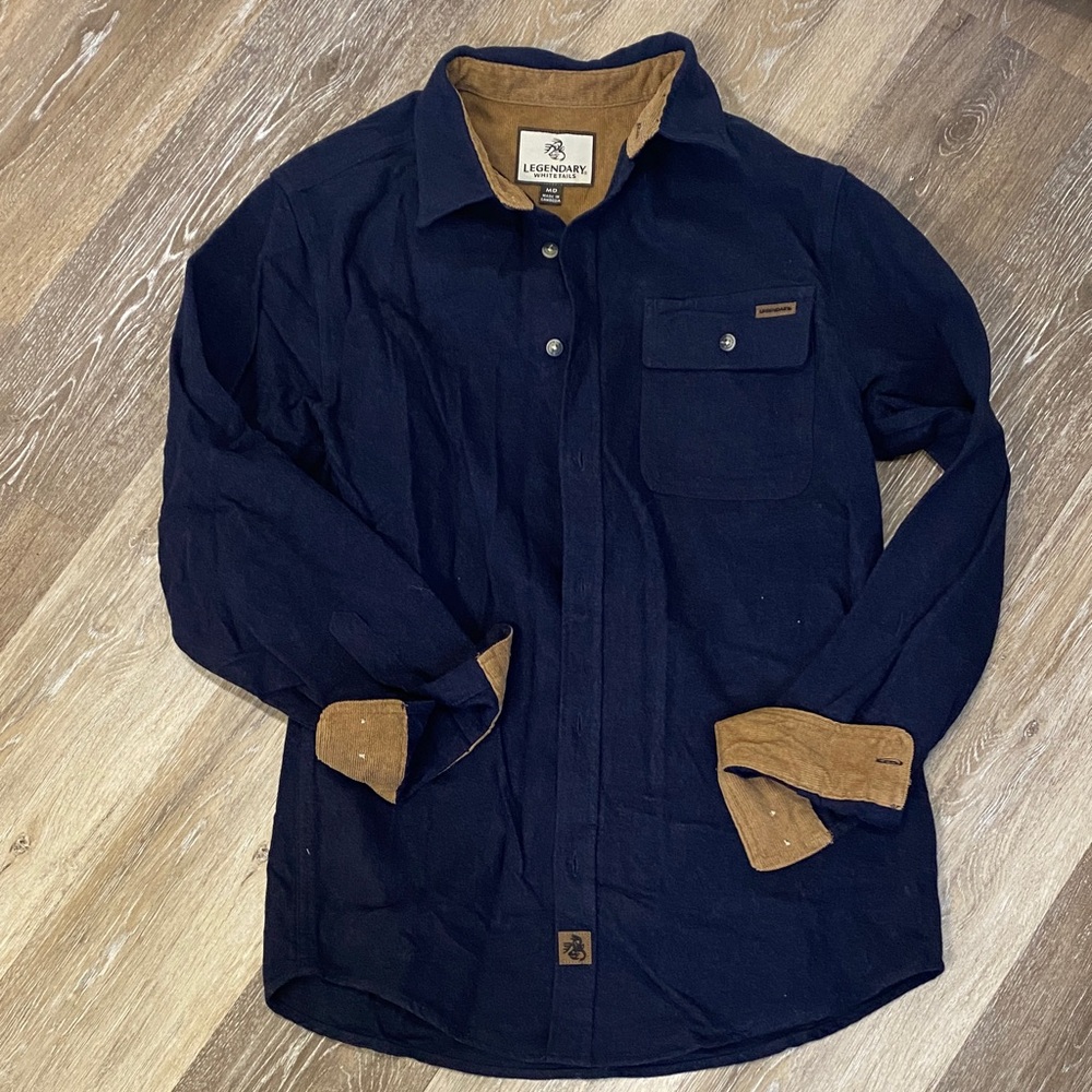 Legendary Whitetails Navy and Tan Button-Up Shirt